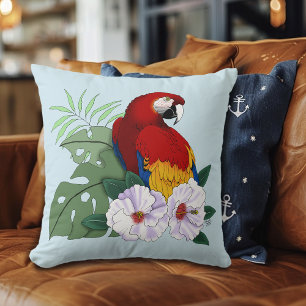 Cojín Decorativo Loro floral de aves tropicales de Macaw Rojo