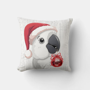 Cojín Decorativo Loro lindo sombrero de Santa lazo rojo Navidad roj