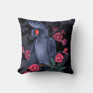 Cojín Decorativo Loro negro floral exótico: naturaleza tropical