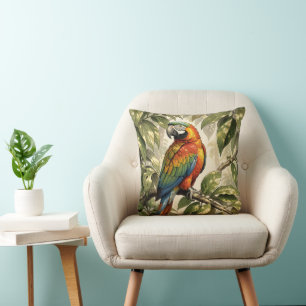 Cojín Decorativo Loro pájaro en dibujo de árbol