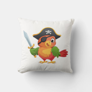 Cojín Decorativo Loro pirata de dibujos animados lindo