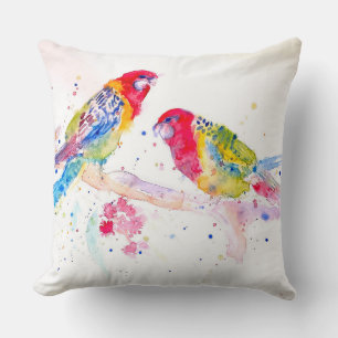 Cojín Decorativo Loro Rojo Rosella Acuarela