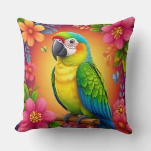Cojín Decorativo Loro vibrante posado en una rama