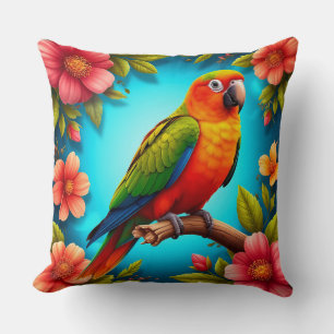 Cojín Decorativo Loro Vibrante Posado En Una Rama
