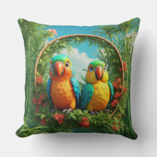 Cojín Decorativo Loros de Dibujos Animados Coloridos