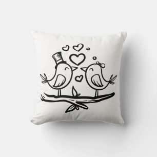 Cojín Decorativo Loros Lindos Negros Blancos Bodas Aves