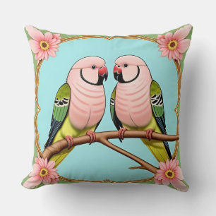 Cojín Decorativo Loros tropicales en rama florecida