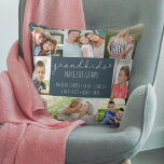 Cojín Decorativo Los abuelos Collages de fotos nietos nombran azul<br><div class="desc">Añade todos los nombres de los nietos a esta almohada de fotos personalizado. "Los nietos hacen la vida grandiosa" está escrito en tipografía casual escrita a mano y delgada. La plantilla de fotos está lista para que añadas los nombres de los nietos y 8 de tus fotos favoritas, que se...</div>