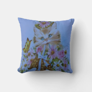 Cojín Decorativo los amantes del gato gatito azul claro y rosa