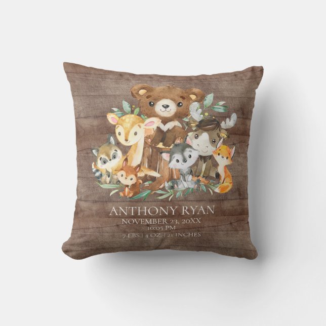 Cojín Decorativo Los amigos de Woodland Baby Stats Pillow (Anverso)