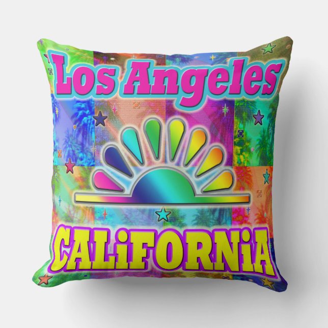 Cojín Decorativo Los Ángeles CA Sun & Palms Pillow (Anverso)