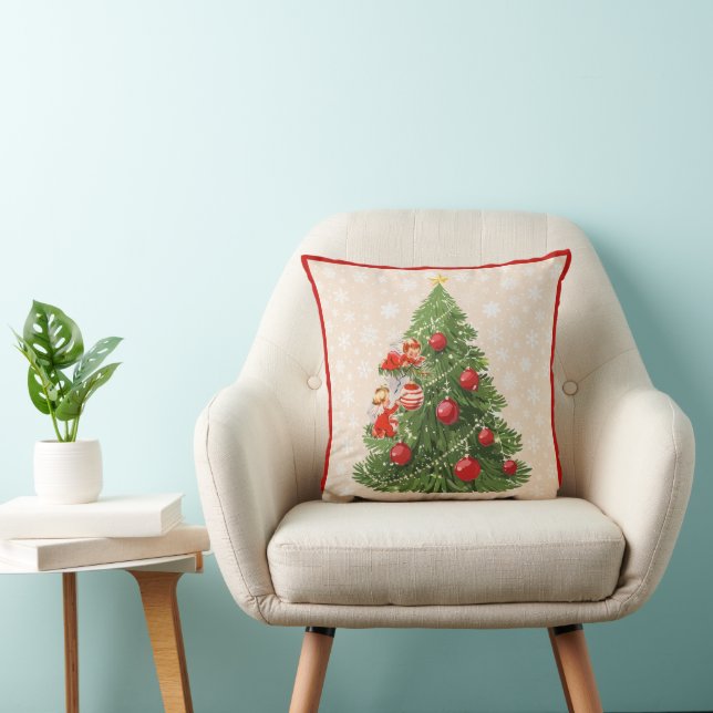 Cojín Decorativo Los ángeles decorando el árbol de Navidad (Silla)