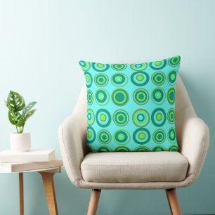 Cojín Decorativo Los Círculos Retro Olive Green Sobre El Turquesa