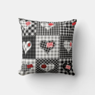 Cojín Decorativo Los corazones de los cuadros blancos negros son im