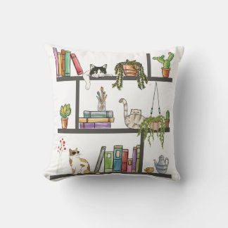 Cojín Decorativo Los gatos en una estantería, el gato y los libros