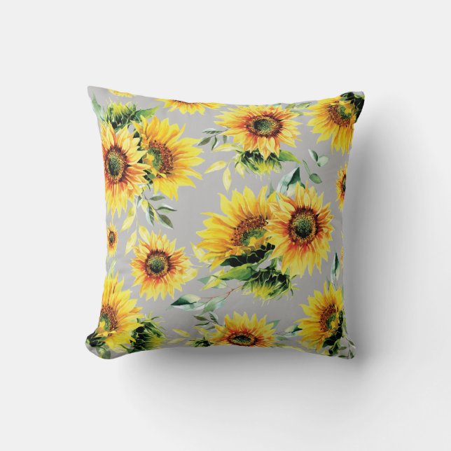 Cojín Decorativo Los girasoles amarillos en gris (Anverso)