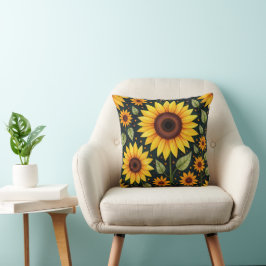 Cojín Decorativo Los girasoles amarillos en negro