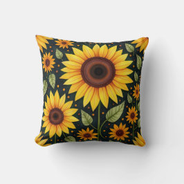 Cojín Decorativo Los girasoles amarillos en negro