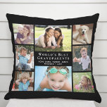 Cojín Decorativo Los mejores abuelos del mundo Collage de fotos neg<br><div class="desc">Dé a los mejores abuelos del mundo una almohada fotográfica personalizado con un collage de 8 fotos de sus nietos,  sus nombres y los "Mejores abuelos del mundo" en elegante tipografía blanca sobre un fondo negro.</div>