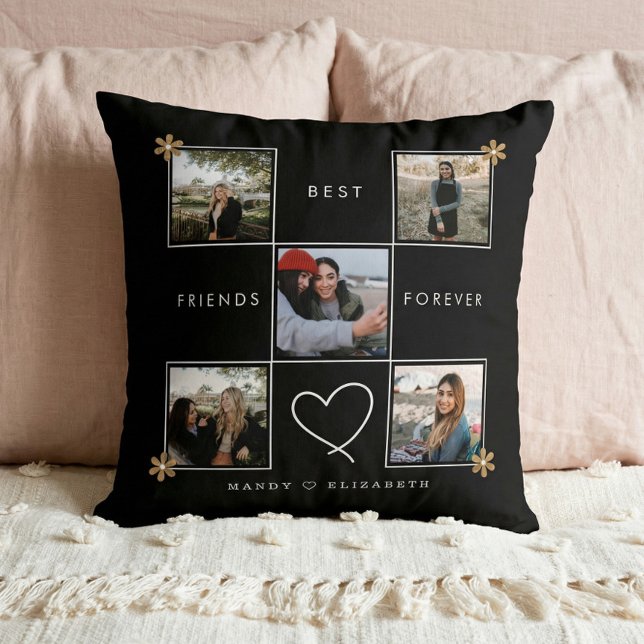 Cojín Decorativo Los mejores amigos para siempre cinco Collages de  (Best Friends Forever Photo Collage BFF Keepsake Throw Pillow)
