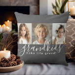 Cojín Decorativo Los nietos hacen de la vida un gran Collage de fot<br><div class="desc">Este diseño personalizado de almohadas es un regalo para los abuelos y cuenta con una plantilla de 3 fotos que se personaliza con fotos de los nietos. Una combinación de escritura manuscrita moderna combinada con una moderna letra sans serif con la frase "¡los nietos hacen la vida grandiosa!" El fondo...</div>