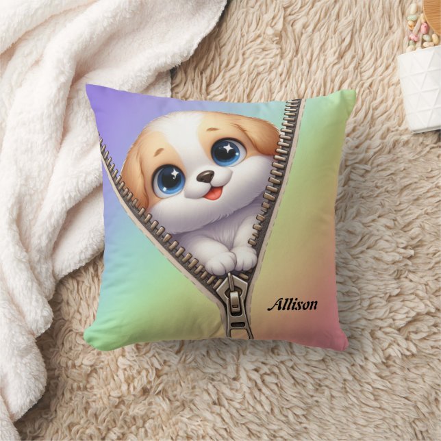 Cojín Decorativo Los niños adoran el cachorro de perro (Manta)