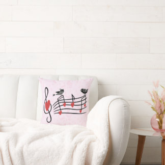 Cojín Decorativo Los pájaros de amor musicales en rosa