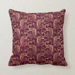Cojín Decorativo Los pavos reales del boho de oro en morado