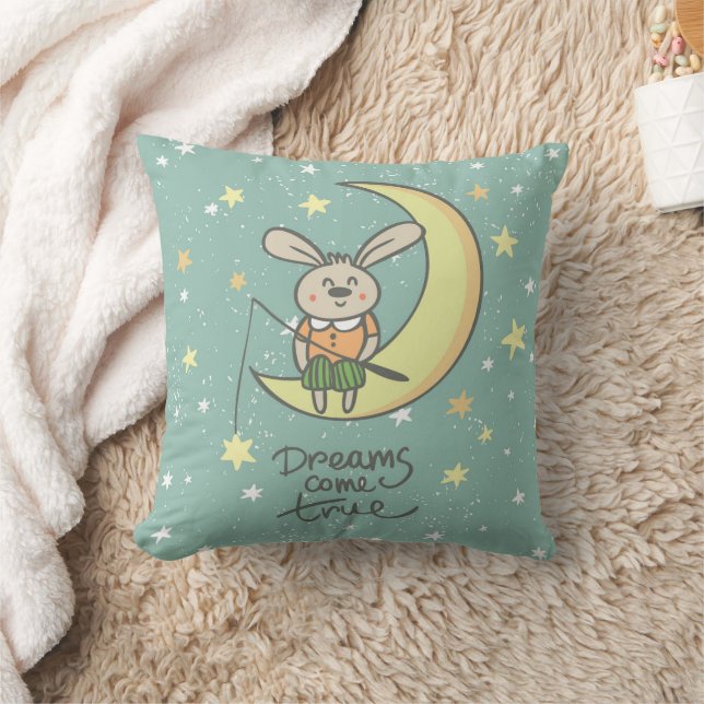 Cojín Decorativo Los sueños se hacen realidad | Bunny on the Moon (Manta)