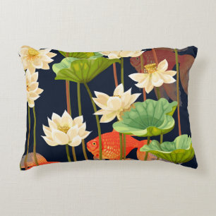 Cojín Decorativo Loto blanco, pescado: patrón sin costuras.