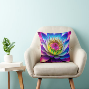 Cojín Decorativo Loto rosa azul decorativo brillo falso de hojalata