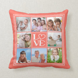 Cojín Decorativo LOVE 8 Collages de fotos (color sólido cambiable)