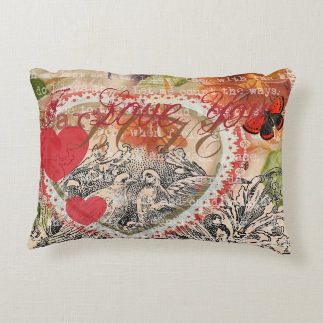 Cojín Decorativo Love Birds Heart Red Art Collage (Reverso)
