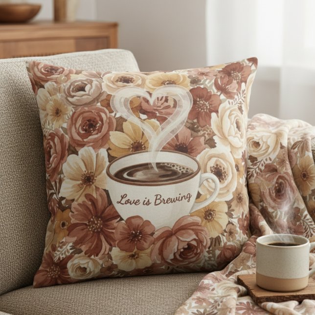 Cojín Decorativo Love is Brewing Floral Coffee Heart Bridal Shower (Love is Brewing Floral Coffee Heart Bridal Shower Throw Pillow
)