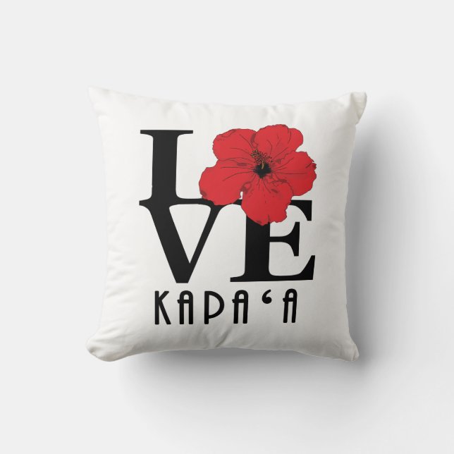 Cojín Decorativo LOVE Kapa`a Hibiscs Rojas Hawaii (Anverso)
