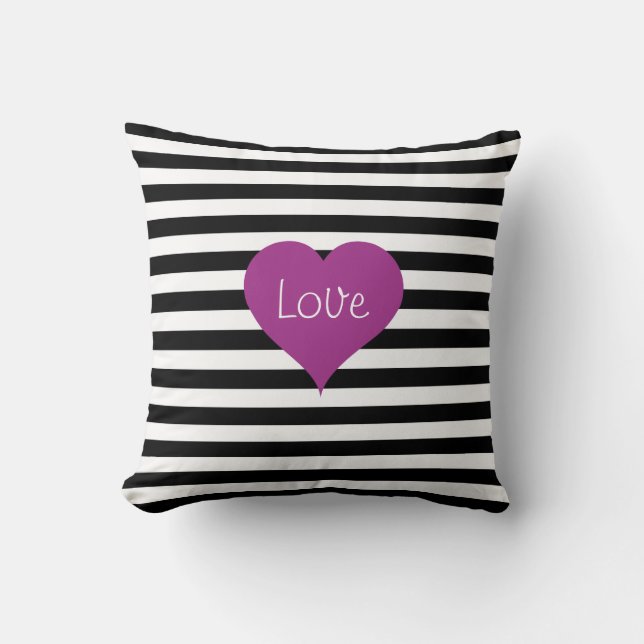 Cojín Decorativo LOVE Pink Heart Black & White Stripes Pattern (Anverso)