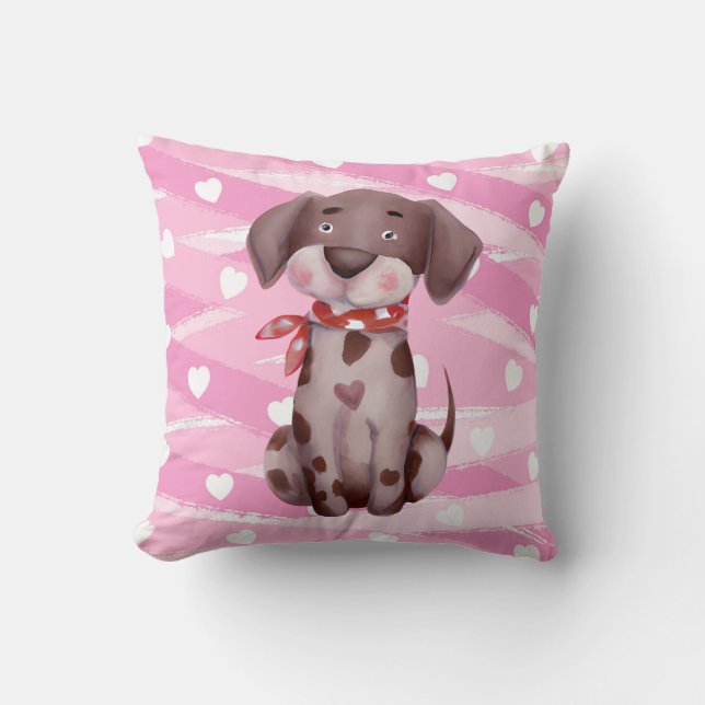 COJÍN DECORATIVO "LOVE PUPPY" EN ROSA Y BLANCA (Anverso)