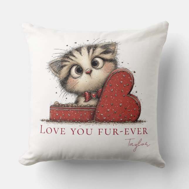 Cojín Decorativo Love You Fur-Ever Cute Cat Throw Pillow (Anverso)