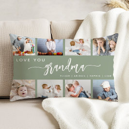 Cojín Decorativo Love You Grandma 8 Photo Collage Sage Green
