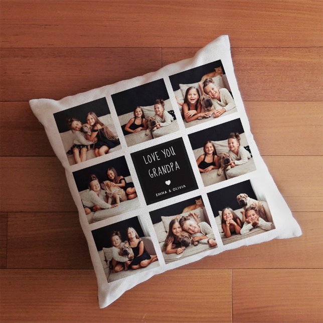 Cojín Decorativo Love You Grandpa | Photo Collage Handwritten Text (Subido por el creador)