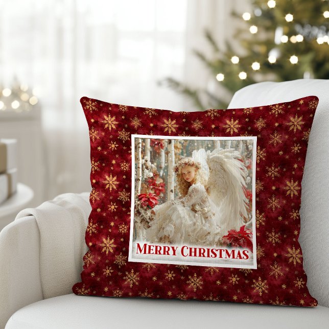 Cojín Decorativo Lovely Angel Poinsettia Red Gold Holiday Christmas (Lovely Angel Poinsettia Red Gold Holiday Christmas Pillow

)