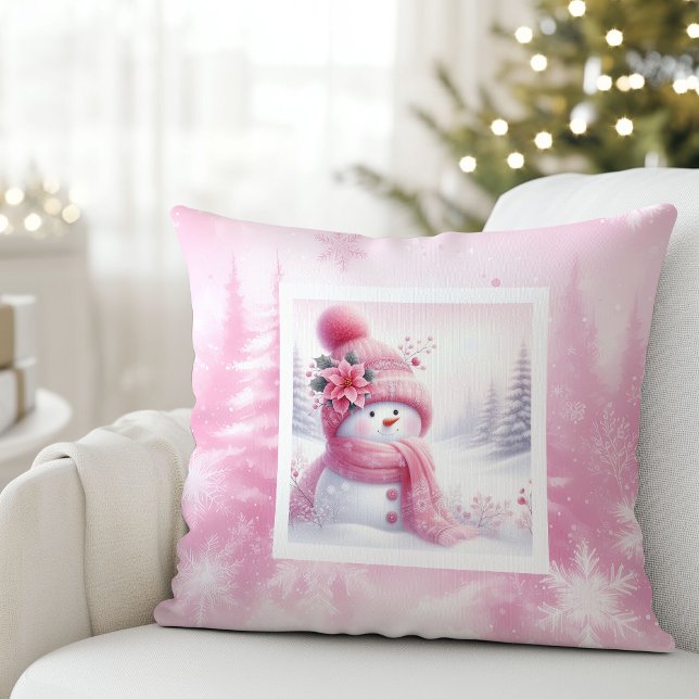 Cojín Decorativo Lovely Pink Snowman Christmas Pillow Kids Gift (Lovely Pink Snowman Christmas Pillow Kids Gift)
