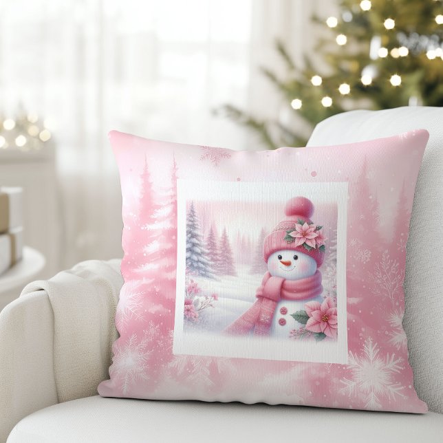 Cojín Decorativo Lovely Pink Snowman Christmas Scene Kids Room  (Lovely Pink Snowman Christmas Scene Kids Room Pillow

)