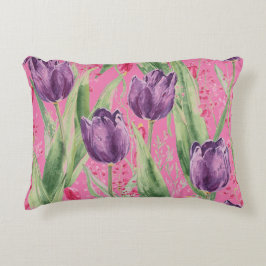 Cojín Decorativo Lovely, Purple,Shocking Pink Tulip Flowers Pattern