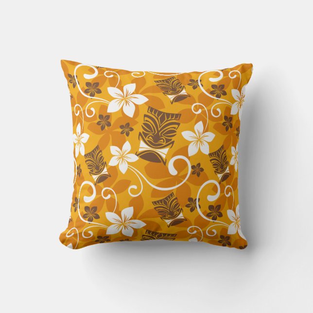 COJÍN DECORATIVO LUAU TIKI PATTERN (NARANJA) (Anverso)