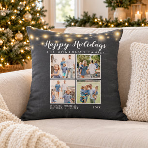 Cojín Decorativo Luces de Cuerda de Tiza Rústica con 4 Fotos en Col