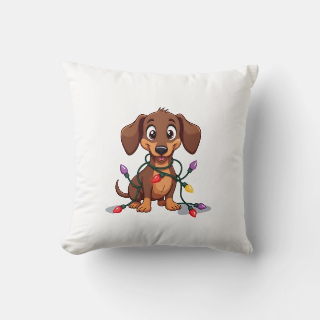 Cojín Decorativo Luces de Dachshund de Navidad (2) (Anverso)