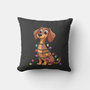 Cojín Decorativo Luces de Dachshund de Navidad (2)