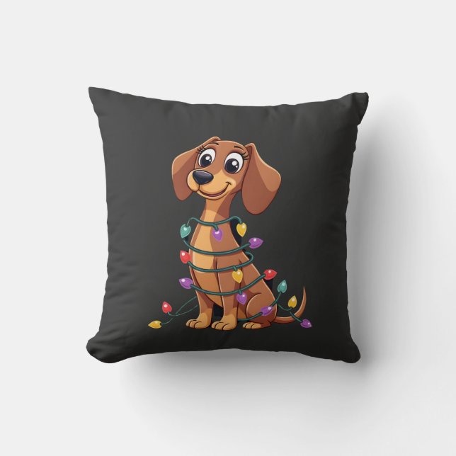 Cojín Decorativo Luces de Dachshund de Navidad (2) (Anverso)