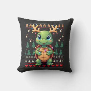 Cojín Decorativo Luces de estilo de suéter feo de Navidad Tortuga N
